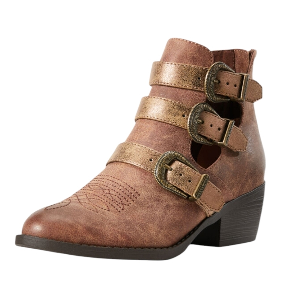 Ariat Tan Brown Ankle Boot with Metallic Buckle Straps